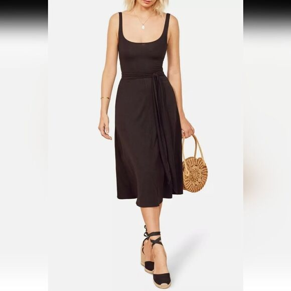 REFORMATION Black Noir Chestnut Kaila Wrap Skirt Tank Knit Bodycon Dress Smal - Picture 3 of 7